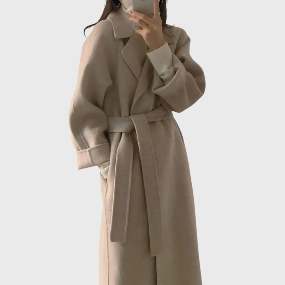 Women's Belted Wool Blend Longline Winter Coat