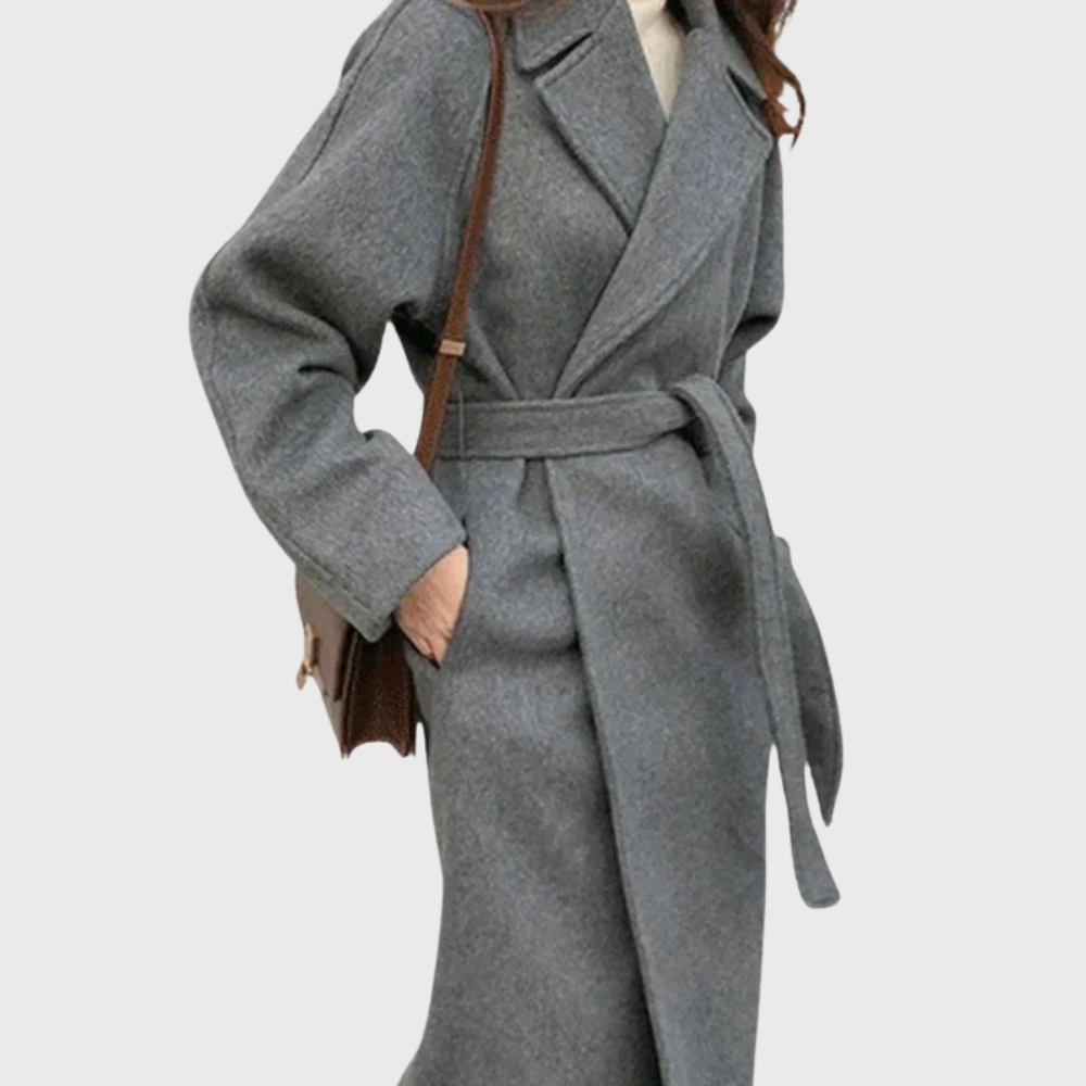 Women's Belted Wool Blend Longline Winter Coat