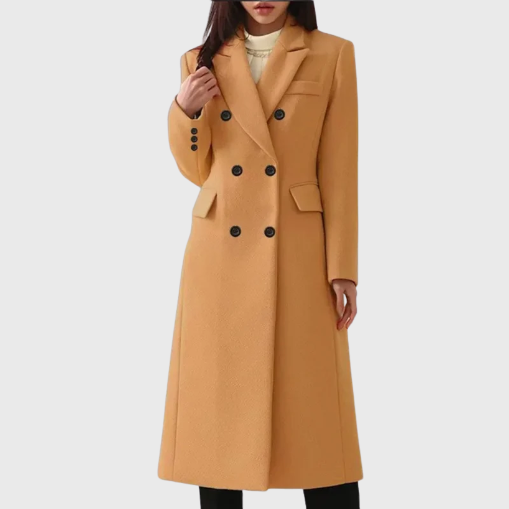 Women's Double-Breasted Wool Coat Tailored Long Coat for Winter Wear