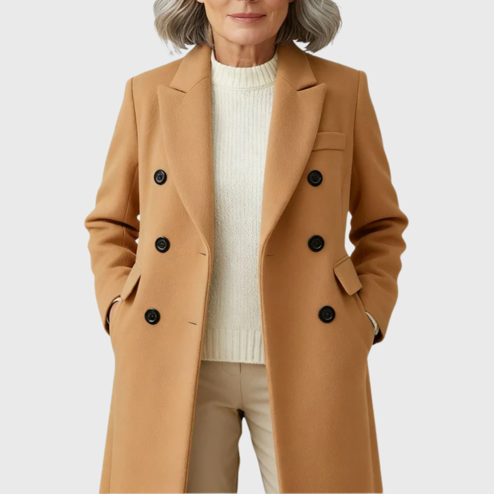 Women's Double-Breasted Wool Coat Tailored Long Coat for Winter Wear