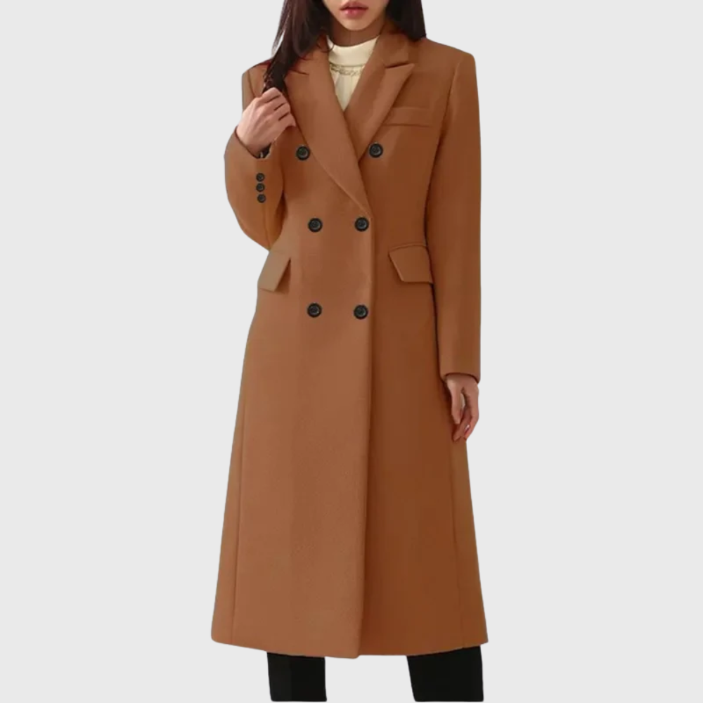 Women's Double-Breasted Wool Coat Tailored Long Coat for Winter Wear