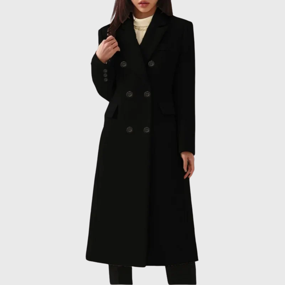 Women's Double-Breasted Wool Coat Tailored Long Coat for Winter Wear