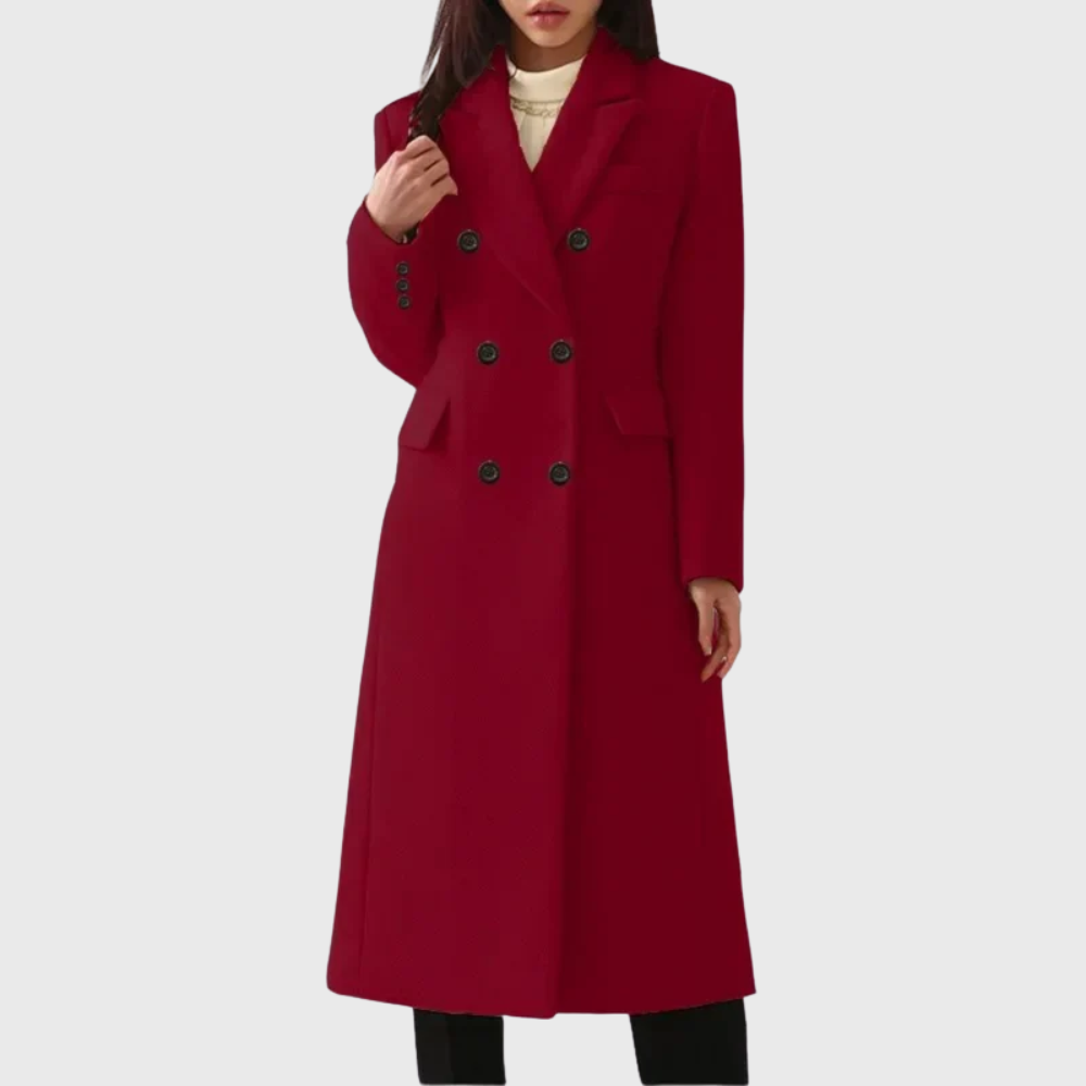 Women's Double-Breasted Wool Coat Tailored Long Coat for Winter Wear