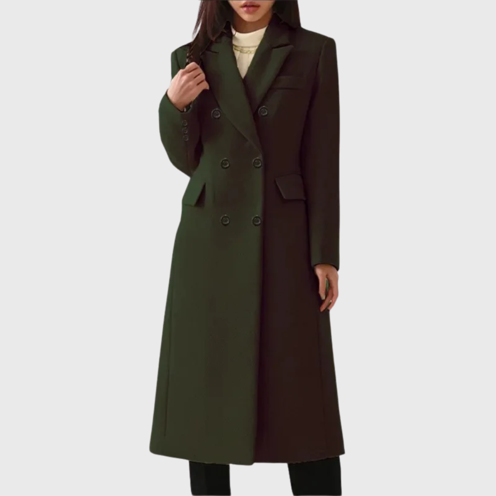 Women's Double-Breasted Wool Coat Tailored Long Coat for Winter Wear