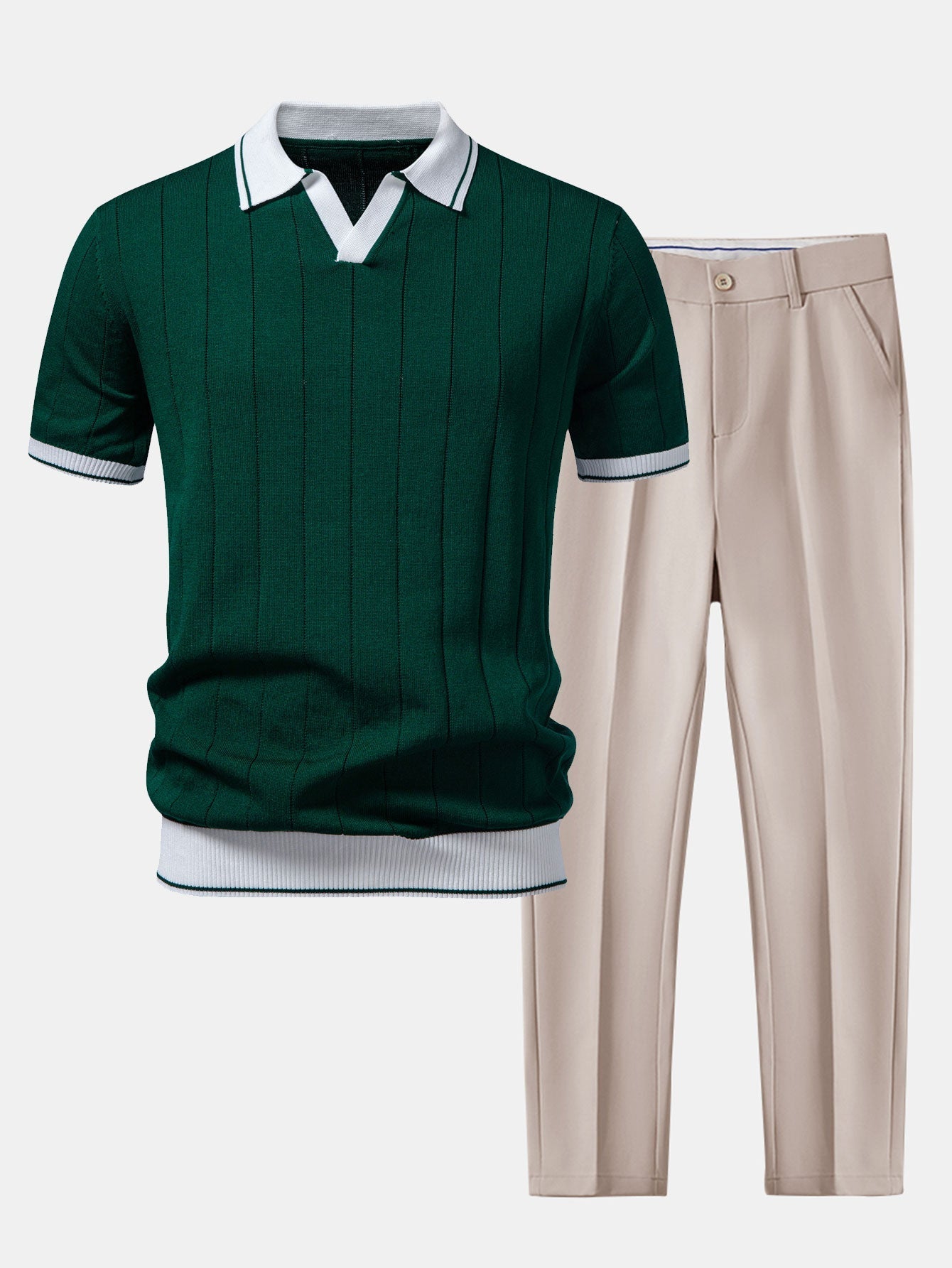 Men's Knit Polo and Trousers Set