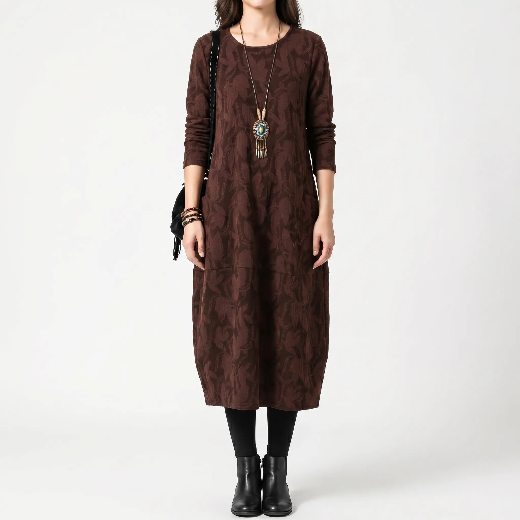Women’s Printed Long-Sleeve Midi Dress
