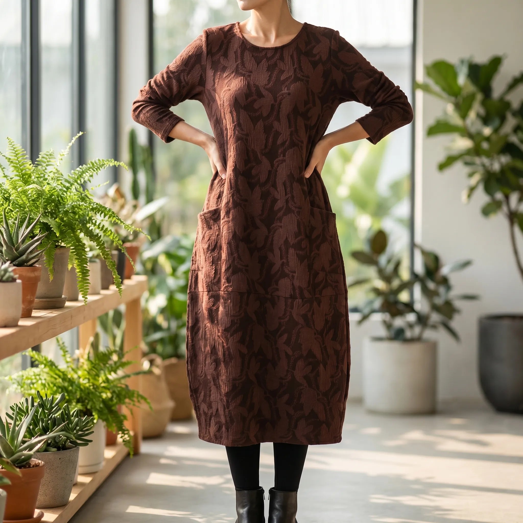 Women’s Printed Long-Sleeve Midi Dress