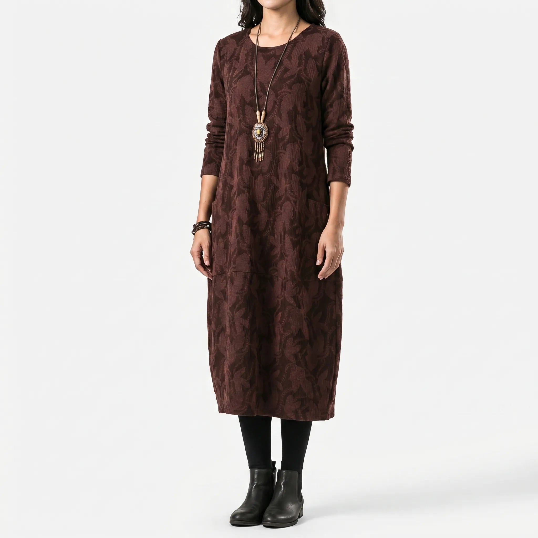 Women’s Printed Long-Sleeve Midi Dress