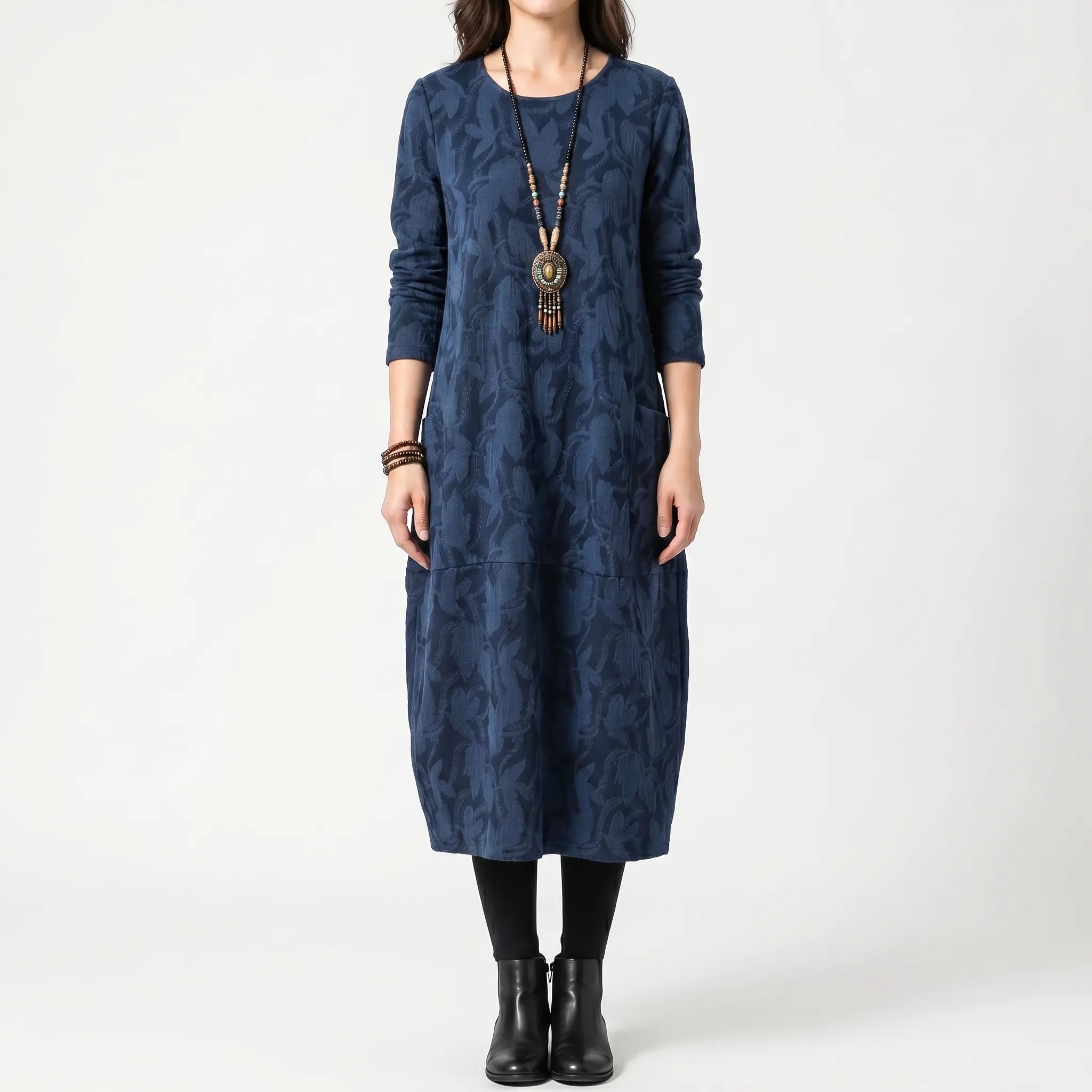 Women’s Printed Long-Sleeve Midi Dress