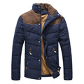 Men's Contrast-Panel Quilted Winter Jacket - Navy Blue