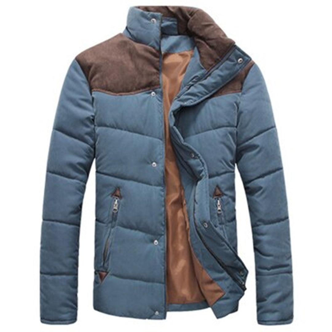 Men's Contrast-Panel Quilted Winter Jacket - Blue