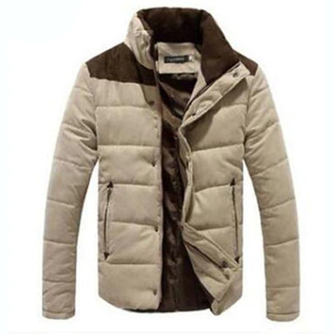 Men's Contrast-Panel Quilted Winter Jacket - Khaki