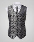 Men's Printed V-Neck Suit Vest and Tie Set - Gray