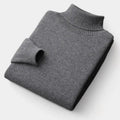 Men's Fine Merino Wool Roll-Neck Sweater with Ribbed Trims - Black
