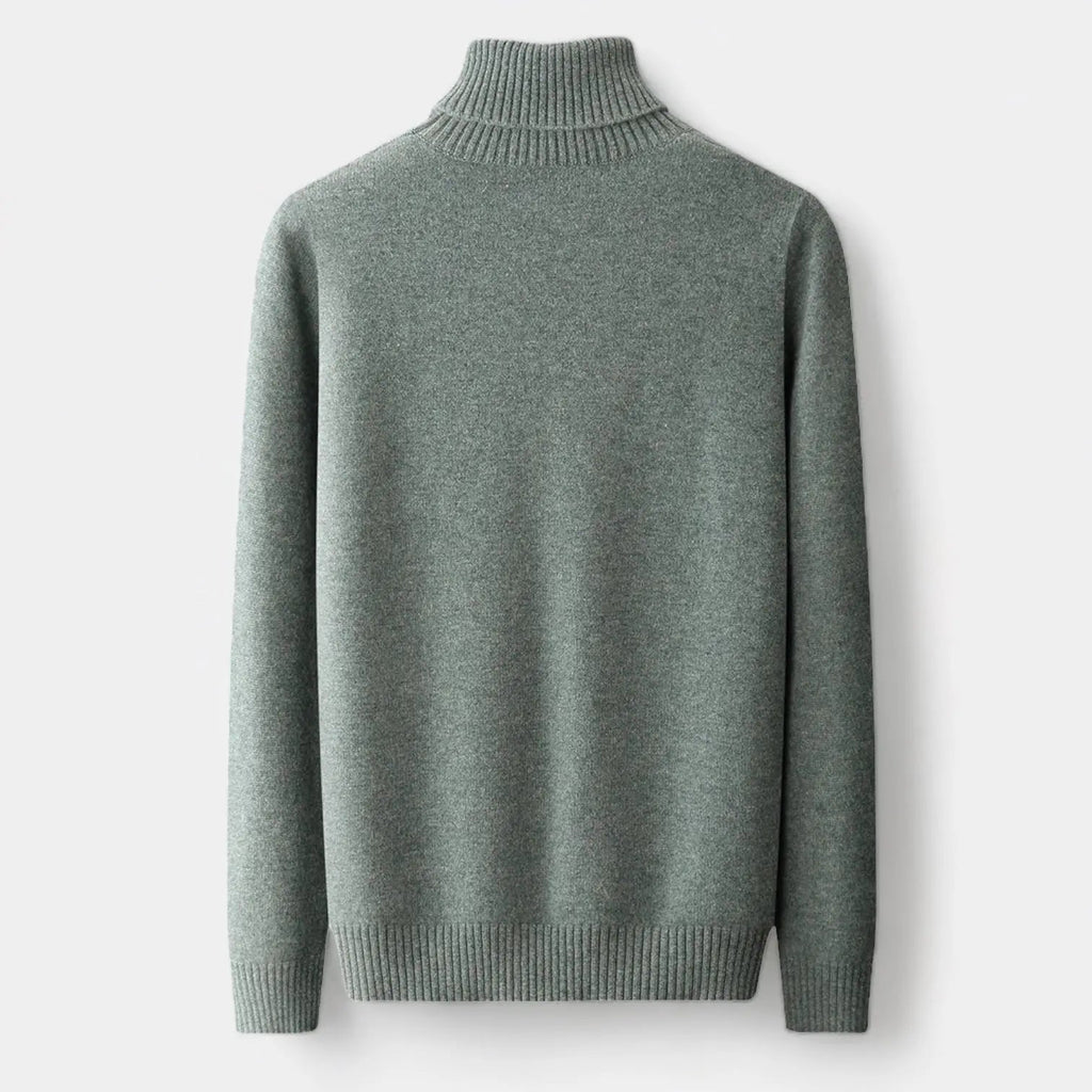 Men's Fine Merino Wool Roll-Neck Sweater with Ribbed Trims - Cream