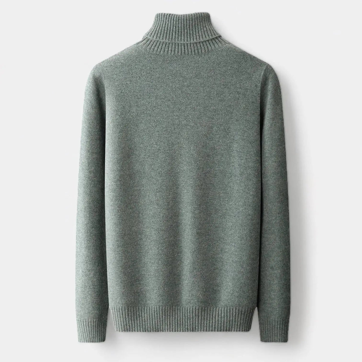 Men's Fine Merino Wool Roll-Neck Sweater with Ribbed Trims - Cream