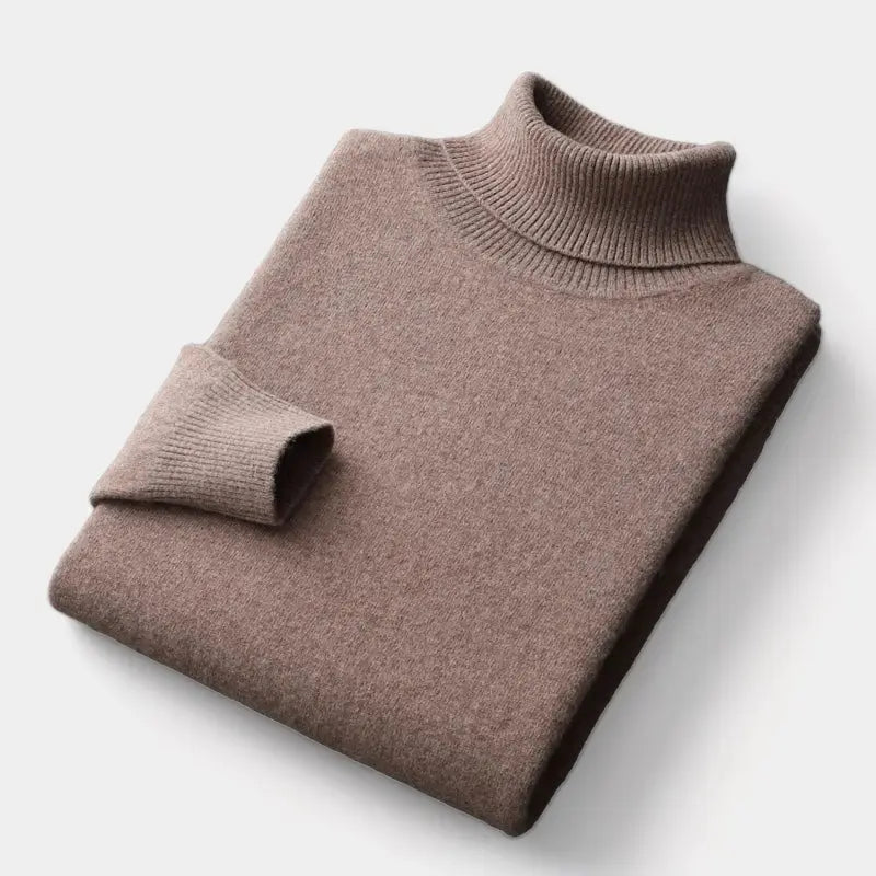 Men's Fine Merino Wool Roll-Neck Sweater with Ribbed Trims