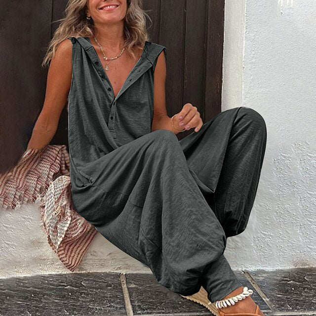 Women's Soft Stretch Casual Jumpsuit - Dark Gray