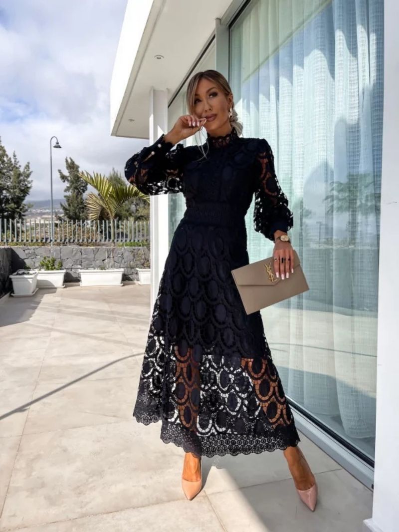Women's Lace Long Sleeve Evening Maxi Dress