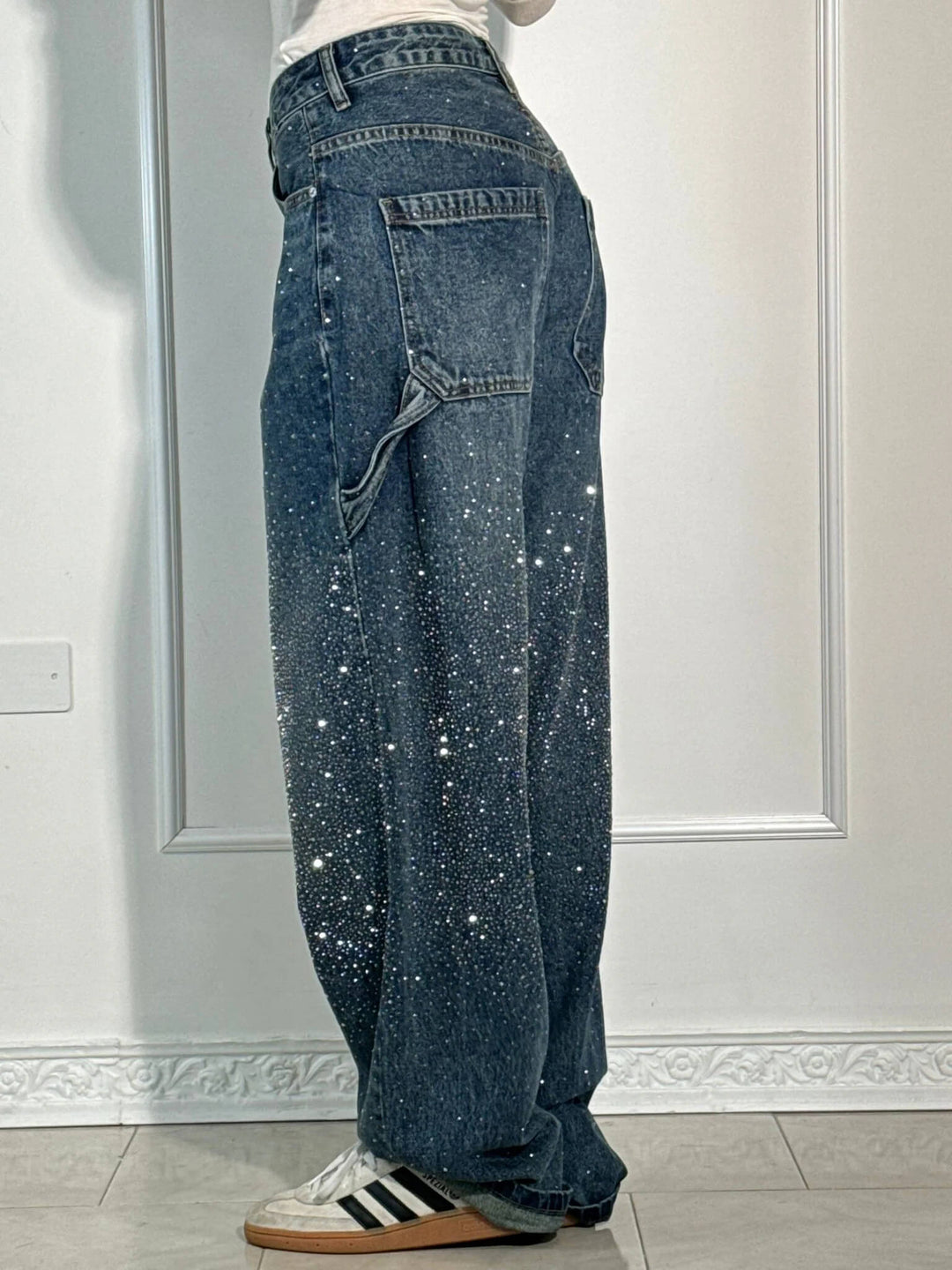 Women's Wide Leg Jeans with Rhinestones