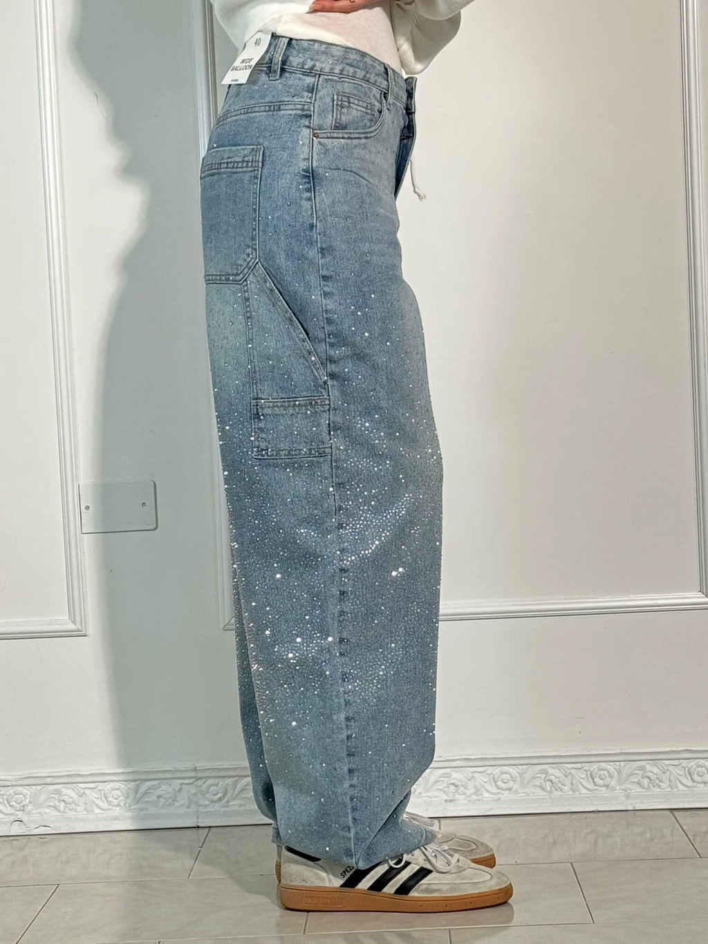 Women's Wide Leg Jeans with Rhinestones