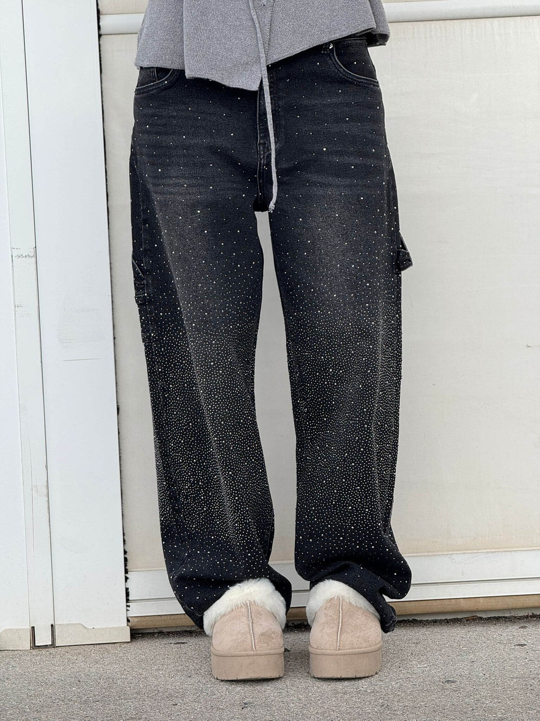 Women's Wide Leg Jeans with Rhinestones