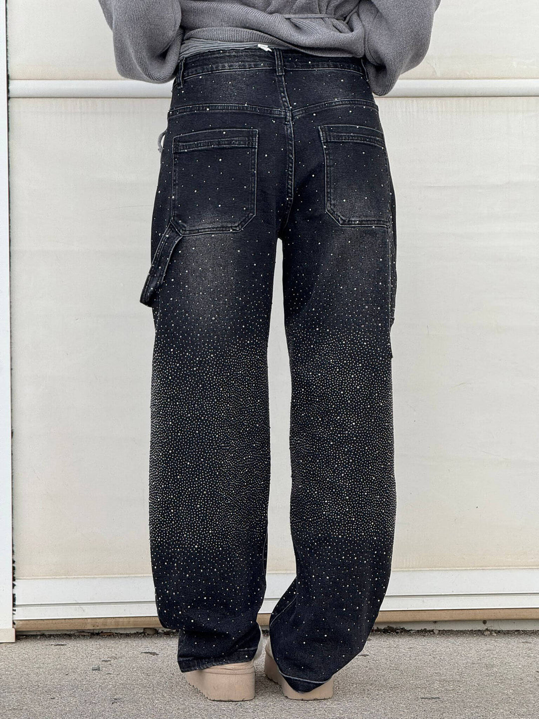 Women's Wide Leg Jeans with Rhinestones