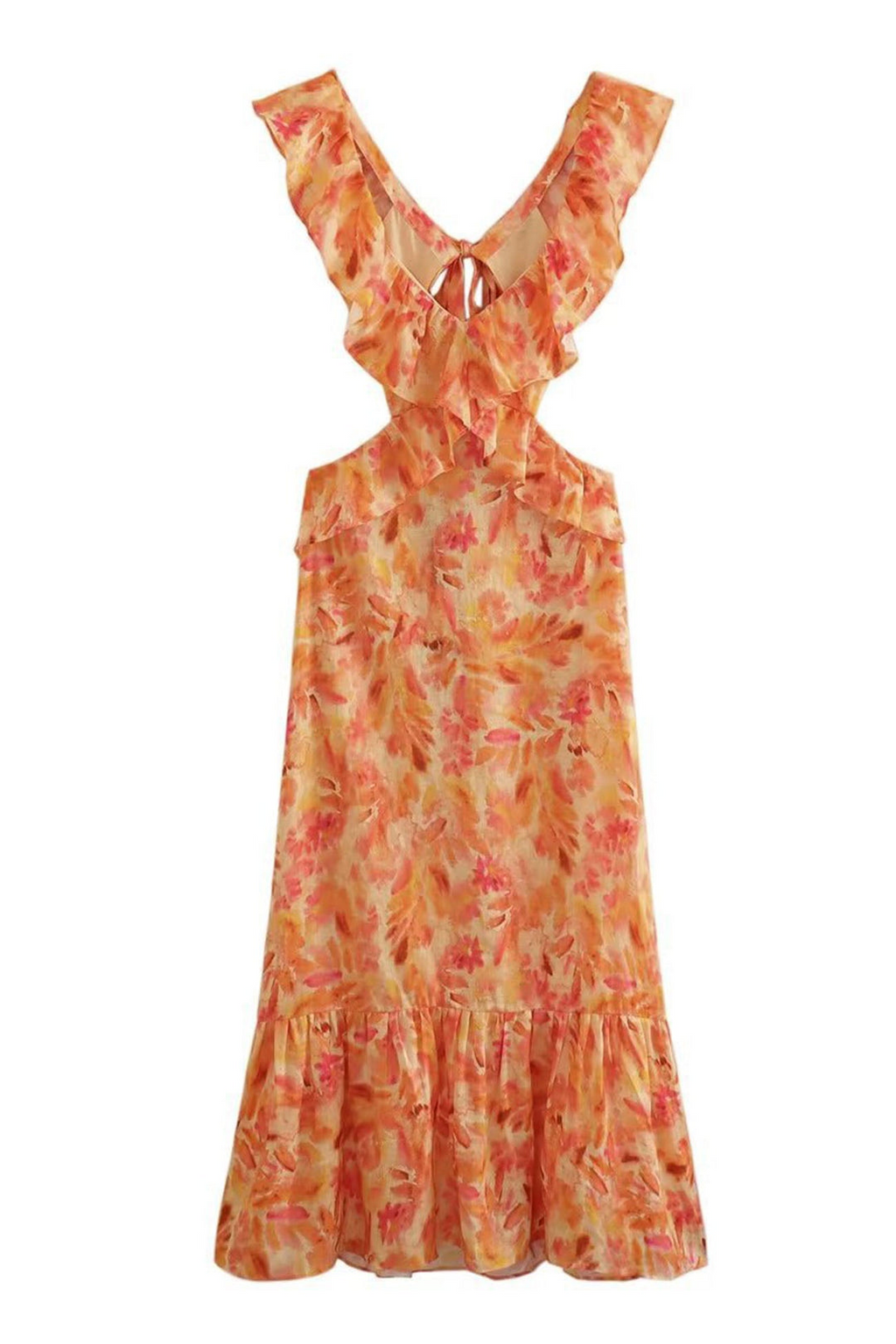 Women's Floral Ruffle V-Neck Maxi Dress