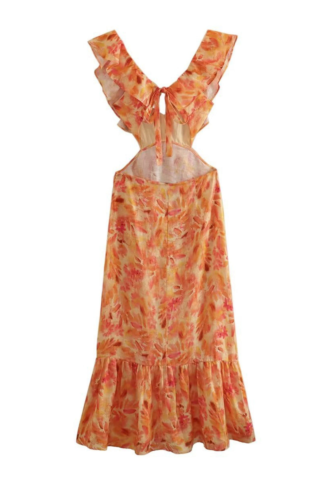 Women's Floral Ruffle V-Neck Maxi Dress
