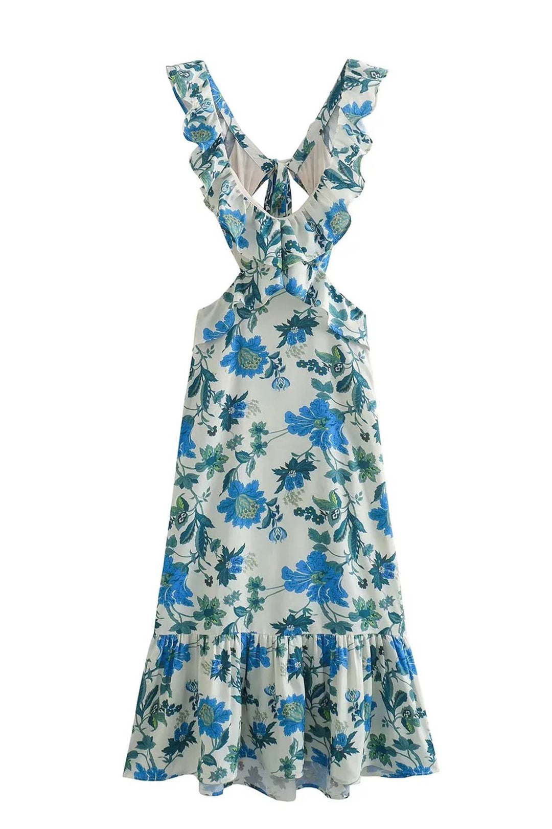 Women's Floral Ruffle V-Neck Maxi Dress