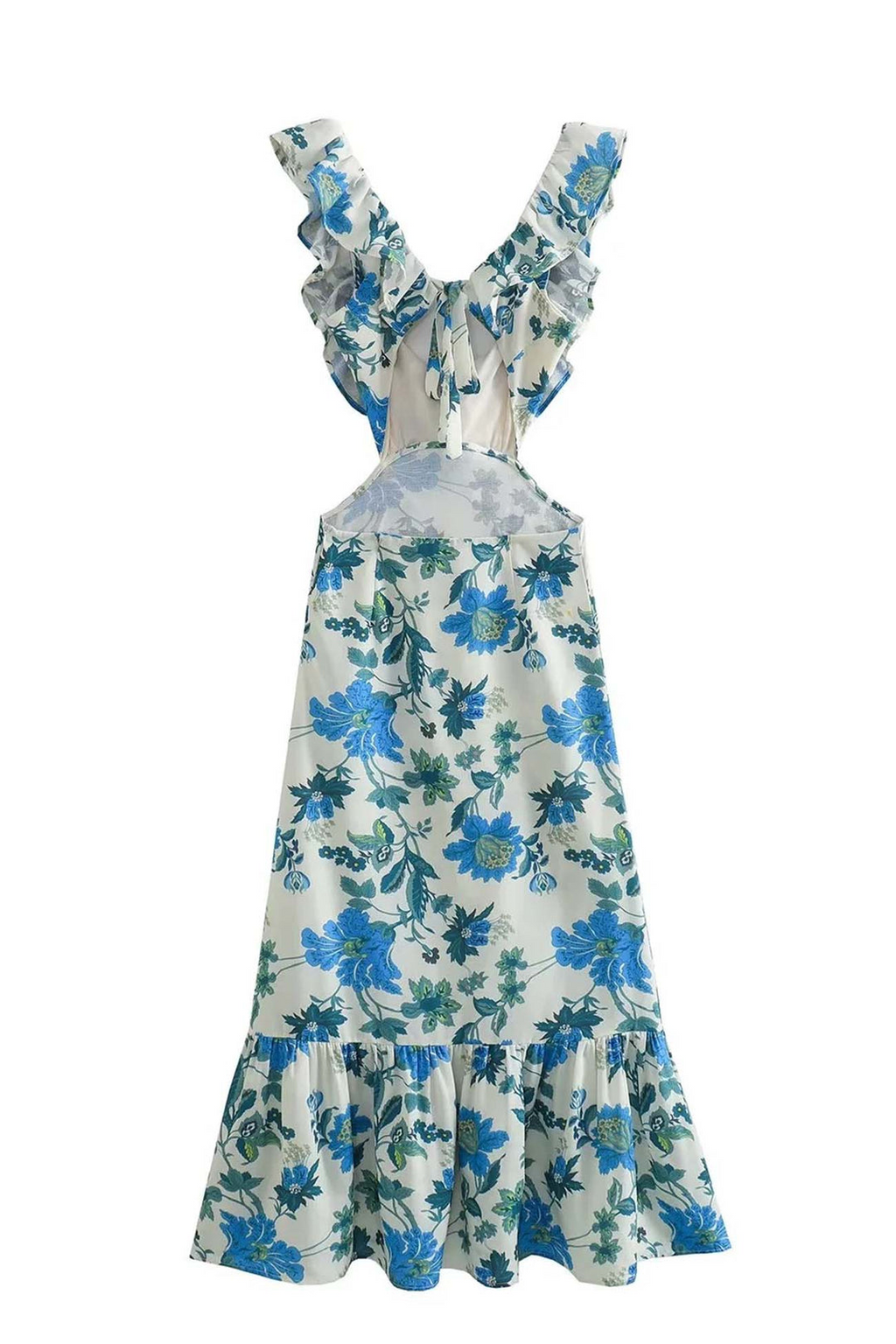 Women's Floral Ruffle V-Neck Maxi Dress