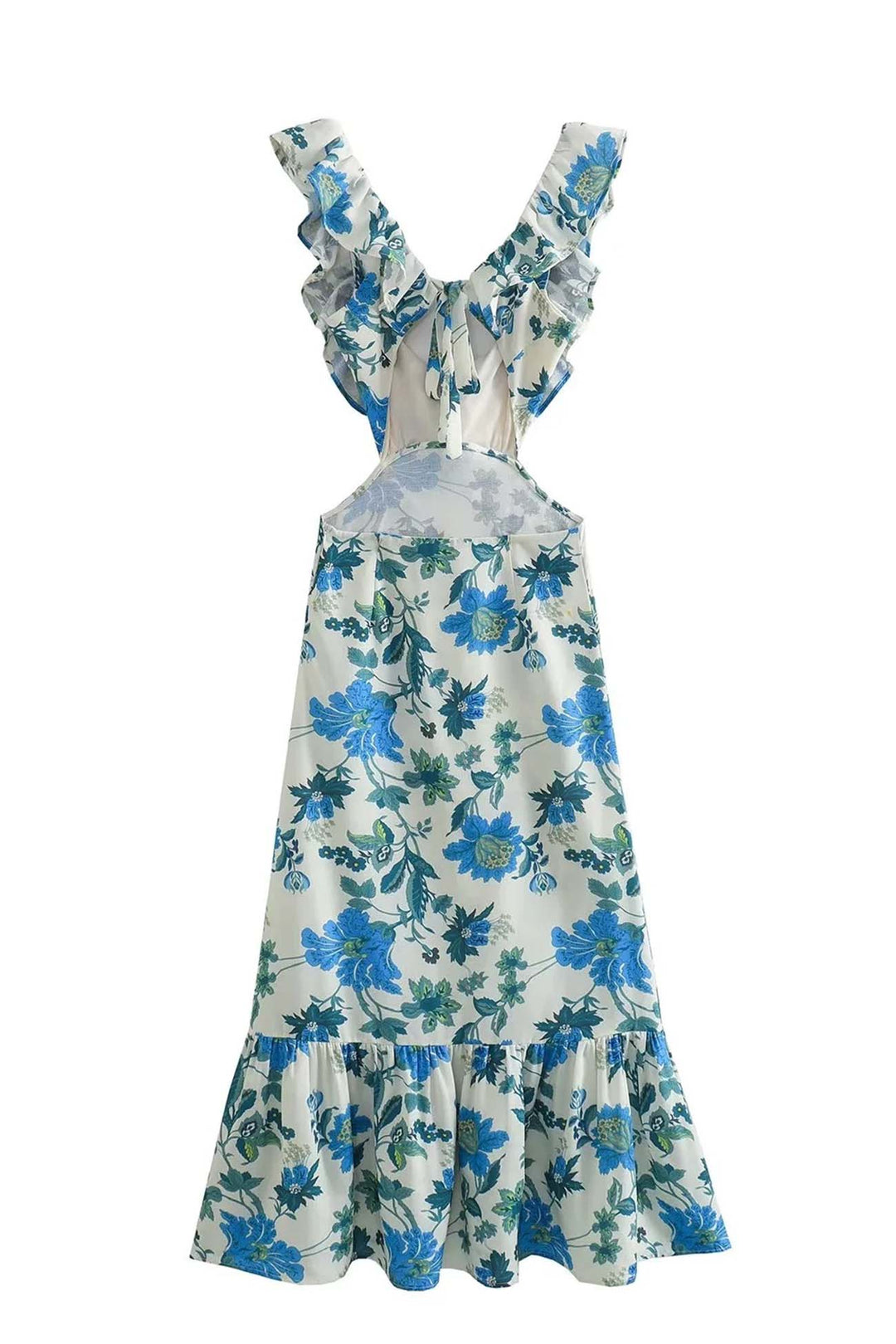 Women's Floral Ruffle V-Neck Maxi Dress
