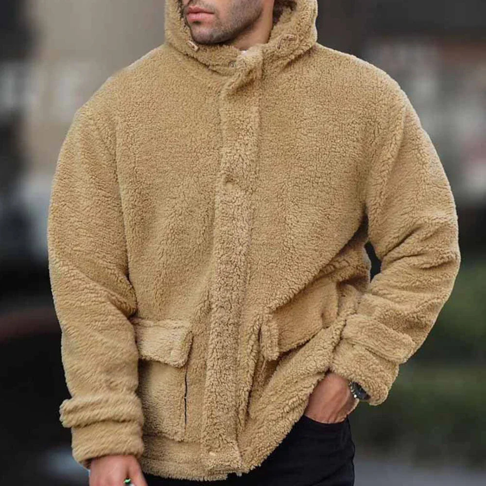 Men's Teddy Fleece Hooded Jacket - Khaki