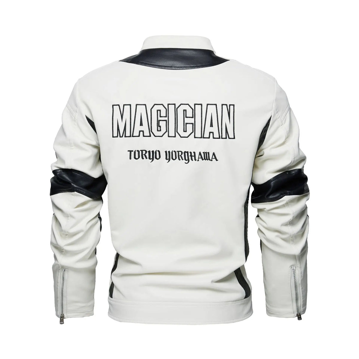 Men's Embroidered Racing-Style Leather Biker Jacket