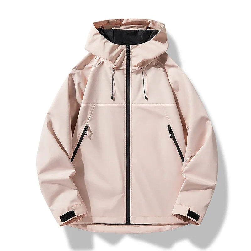 Men's Hooded Waterproof Rain Jacket - Light Pink