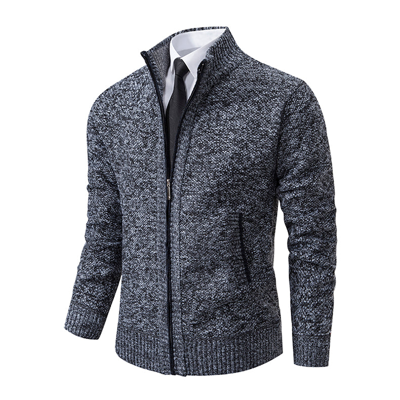 Men's Textured Knit Zip Cardigan with Side Pockets - Dark Gray