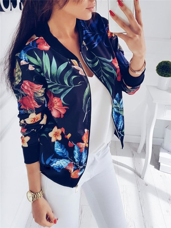 Women's Floral Zip-Front Bomber Jacket