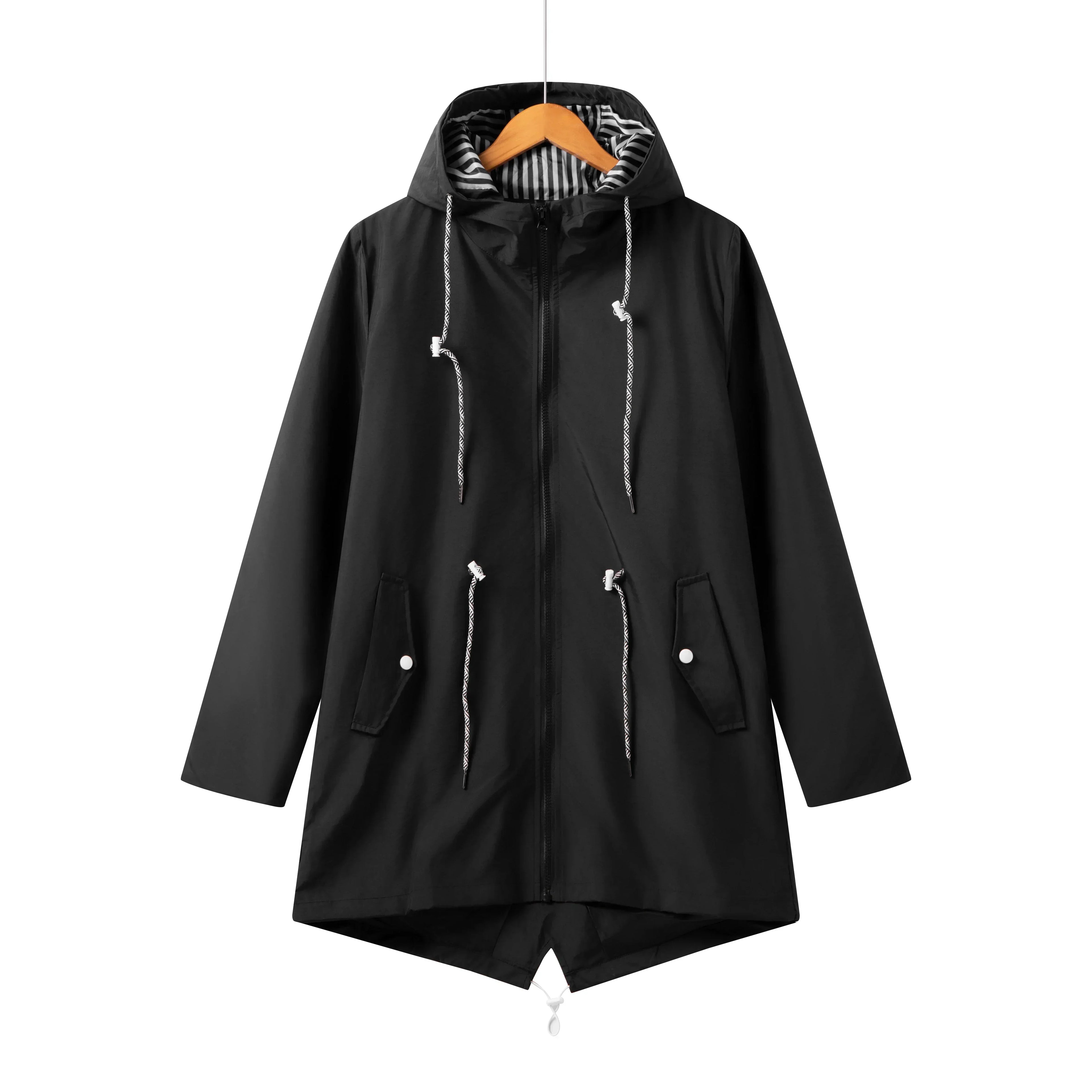 Women's Hooded Drawstring Parka Zip-Up Coat for Transitional Weather