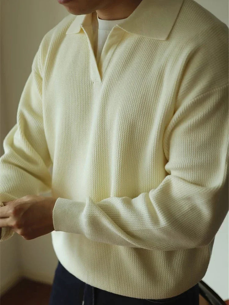 Men's Polo Collar Long Sleeve Knit Sweater