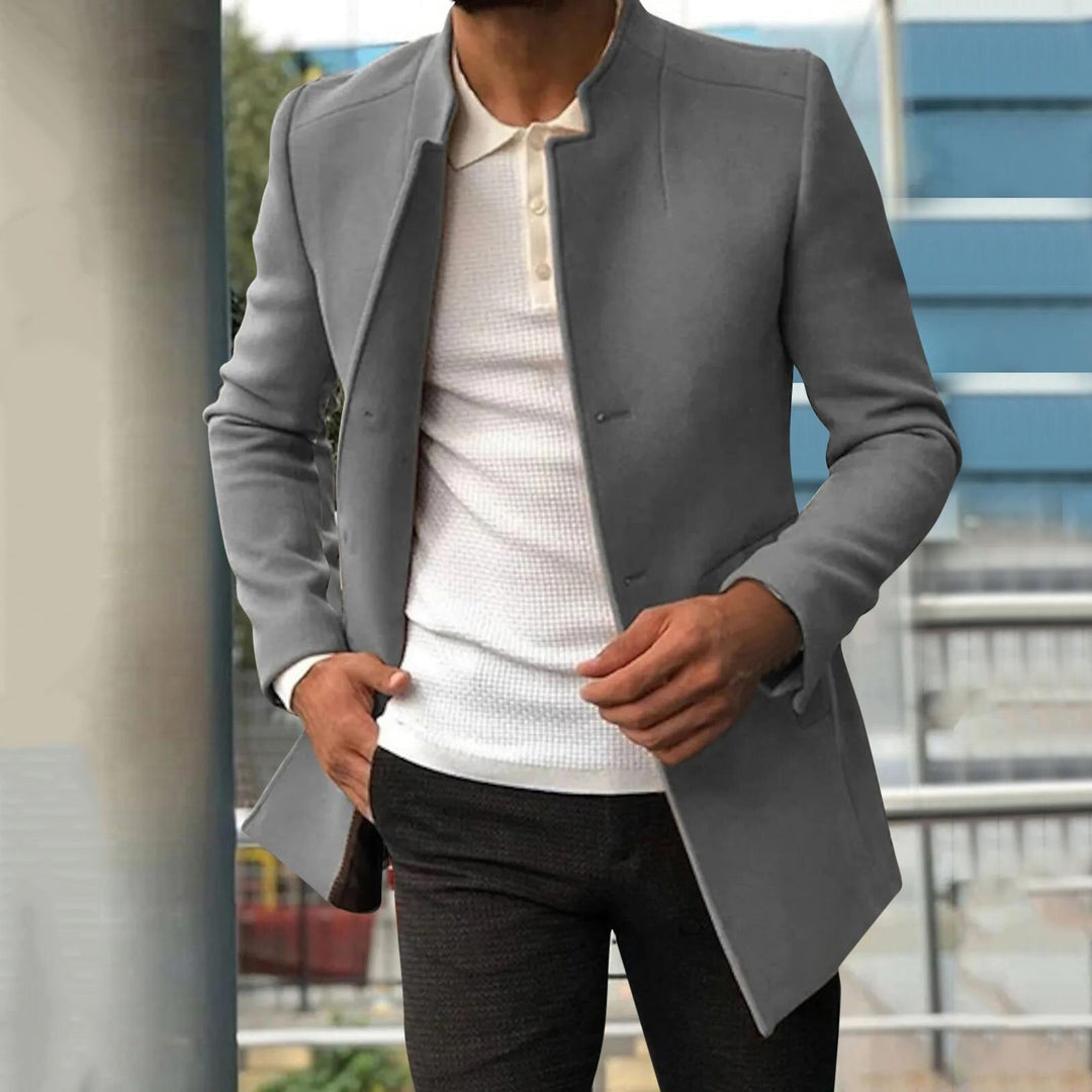 Men's Tailored Tweed Jacket with Classic Collar - Gray