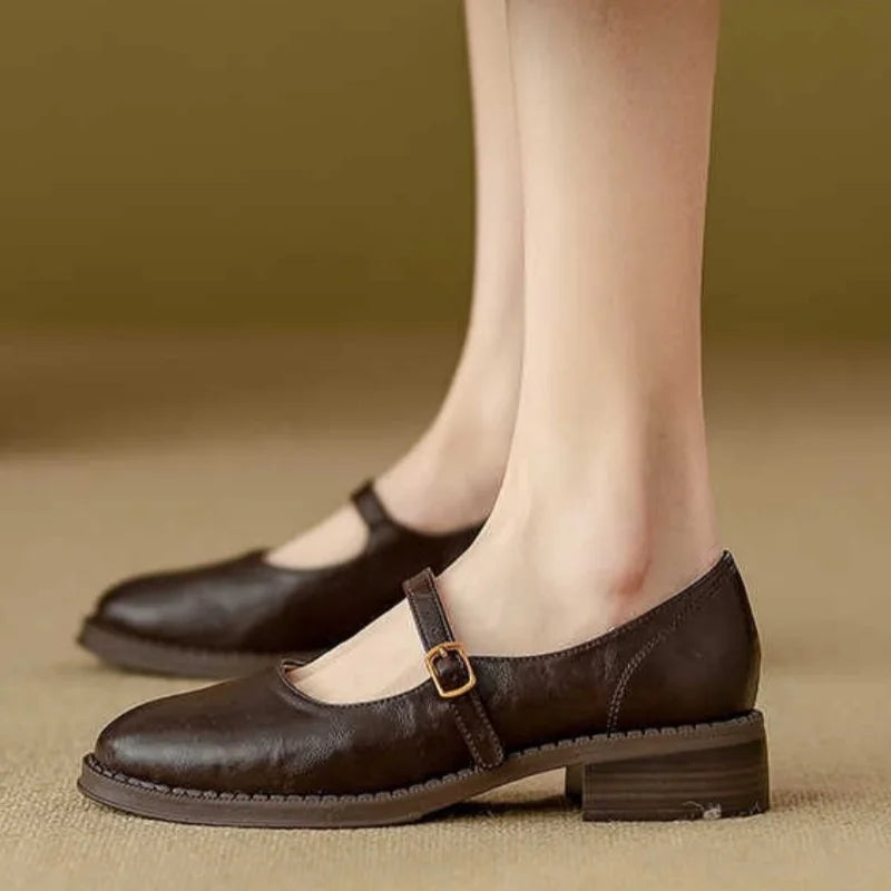 Women's Leather Mary Jane Loafers with Ankle Strap