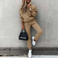 Women's Pullover Hoodie and Tapered Jogger Two Piece Set - Brown