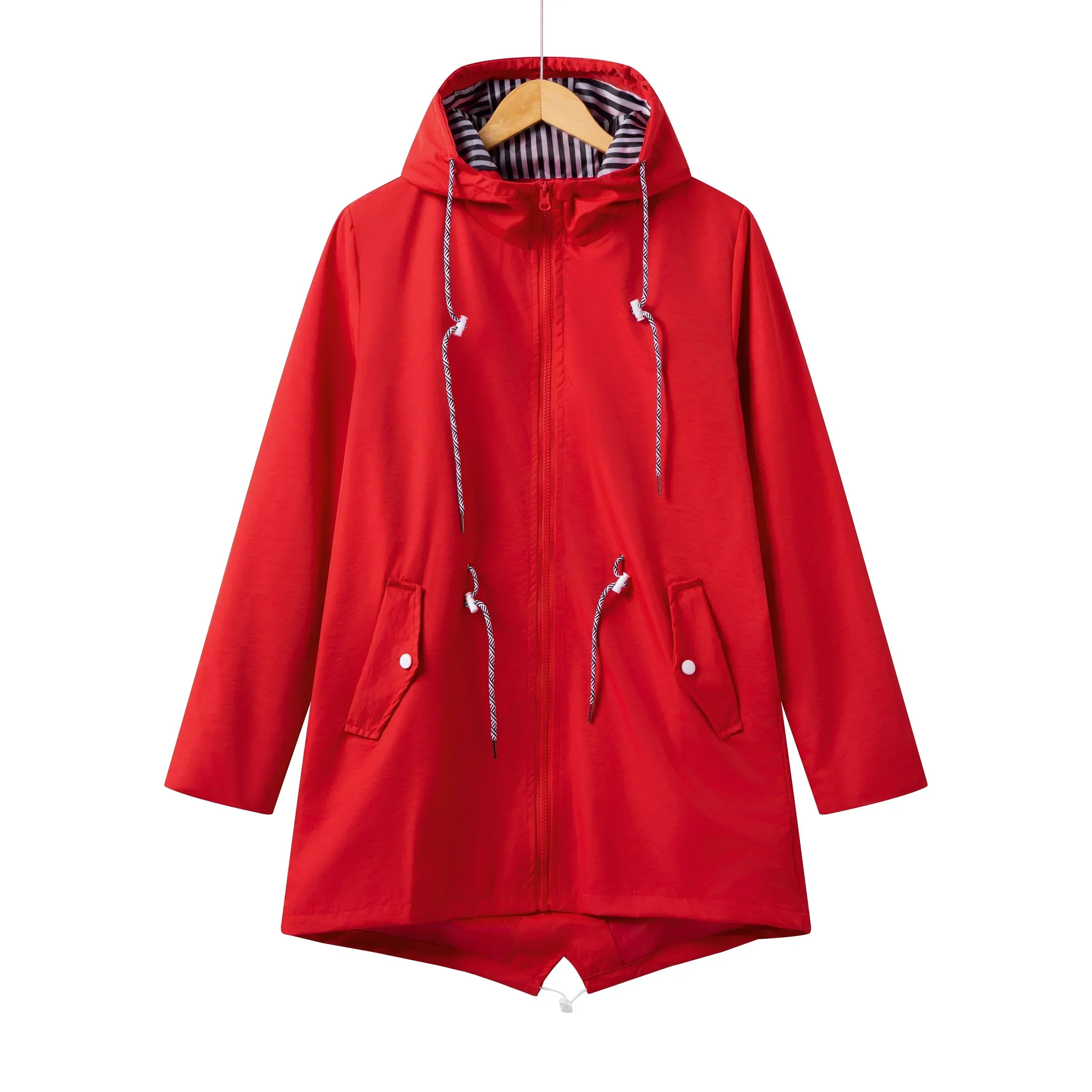 Women's Hooded Drawstring Parka Zip-Up Coat for Transitional Weather