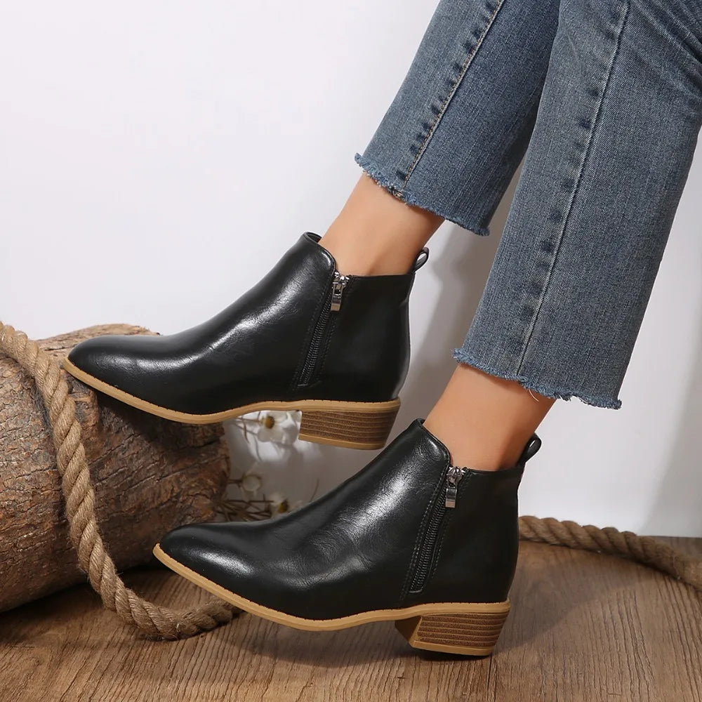 Women's Orthopedic Wide-Fit Side-Zip Ankle Boots - Black