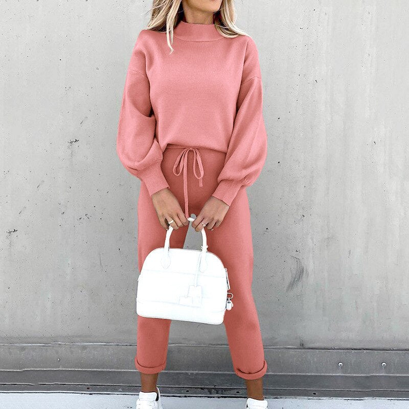 Women's Cozy Knit Sweater and Trousers Two Piece Set