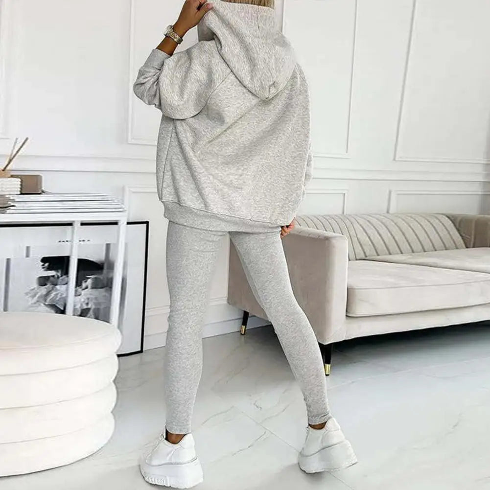 Women's Button-Neck Hoodie and Leggings Two-Piece Set