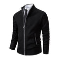 Men's Textured Knit Zip Cardigan with Side Pockets - Black