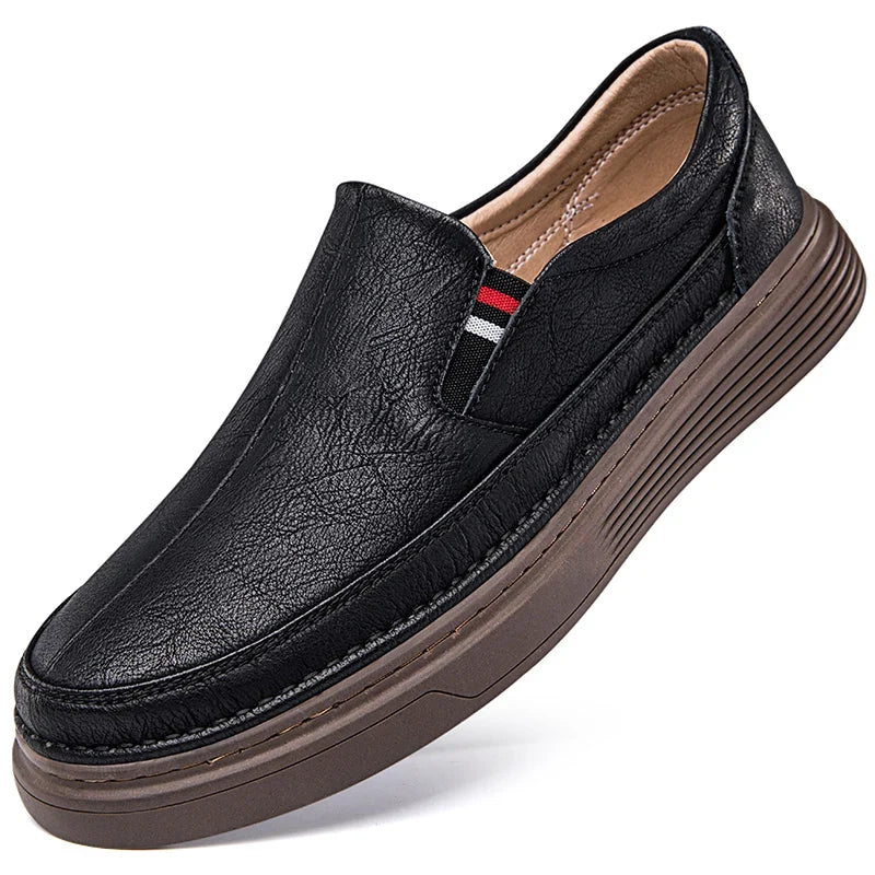 Women's Leather Slip-On Everyday Loafers - Black