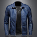 Men's Stand-Collar Zip-Through Biker Jacket - Dark Blue