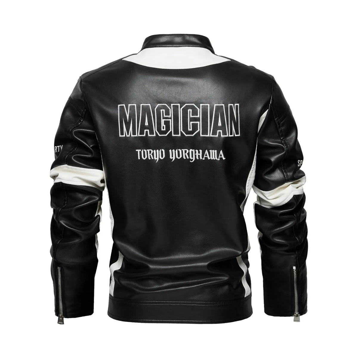 Men's Embroidered Racing-Style Leather Biker Jacket